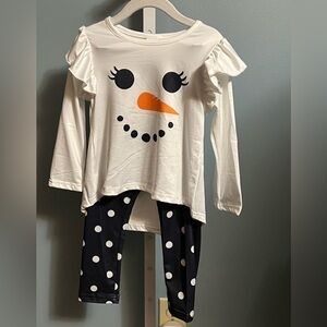 Snowman Face Long Sleeve Top and Polka Dot Leggings Set NWOT Boutique